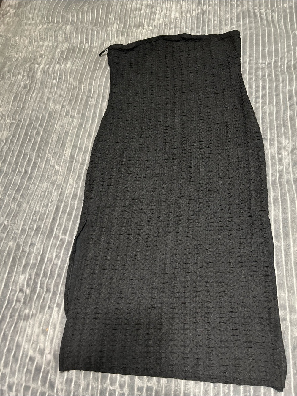 Black Textured Strapless Midi Dress